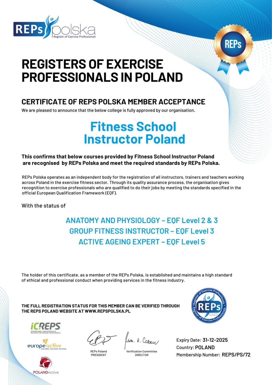 REPs Polska Professional Registration